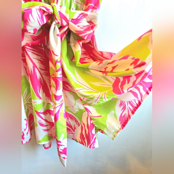 Flying Tomato ONLY A MEMORY WOVEN ROMPER Green Fuschia Size M - Picture 7 of 12